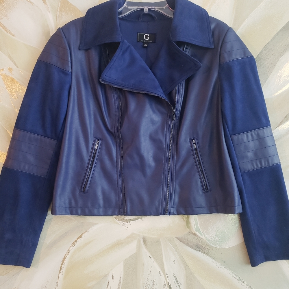 Blue Faux Leather Suede Jacket